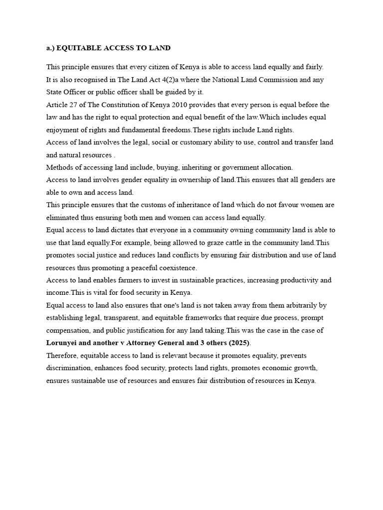 Equitable Access To Land. | PDF