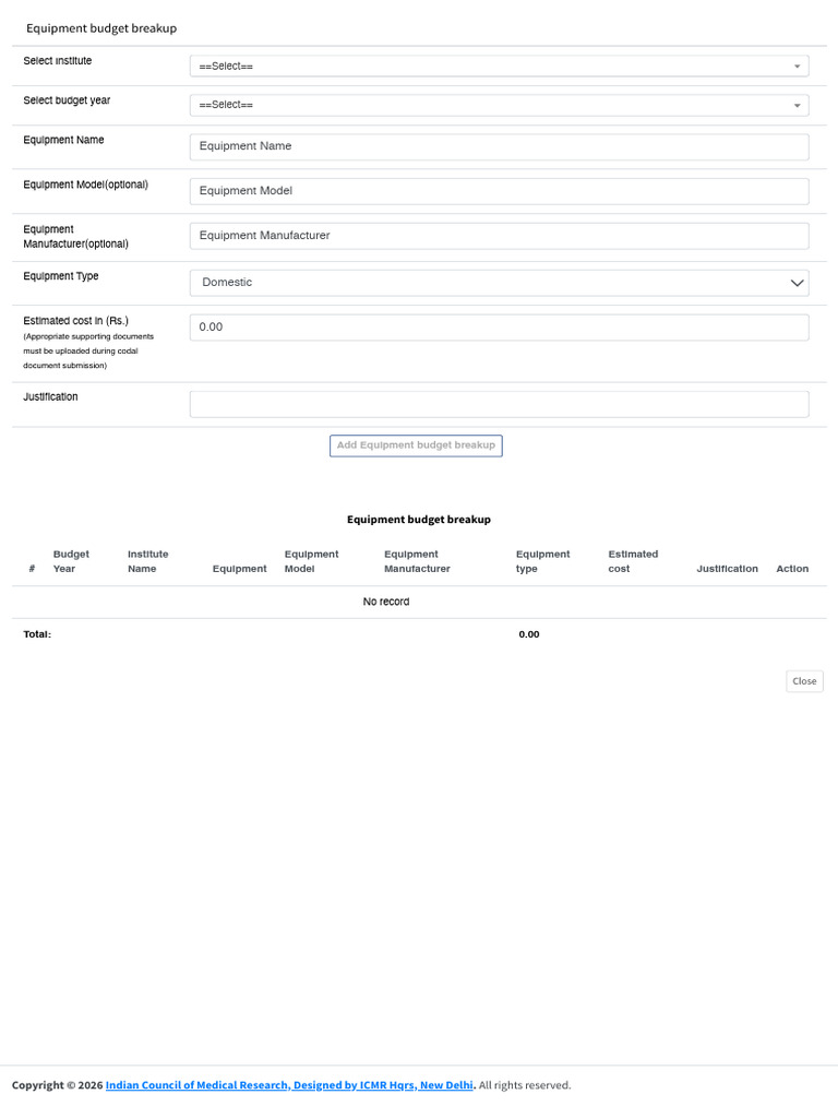 ICMR EPMS - Add Equipment | PDF