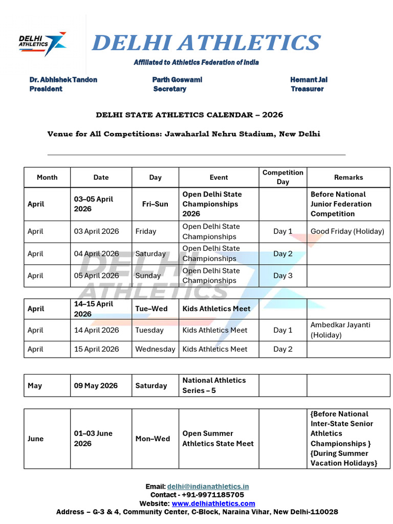 Competition Calendar 2026-Delhi Athletics Competitions - 2026 | PDF ...