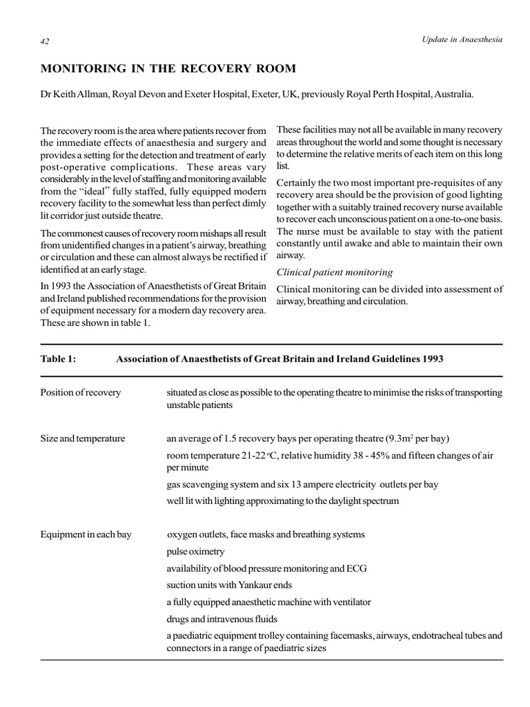 Monitoring in The Recovery Room Update 2000 | PDF | Anesthesia ...