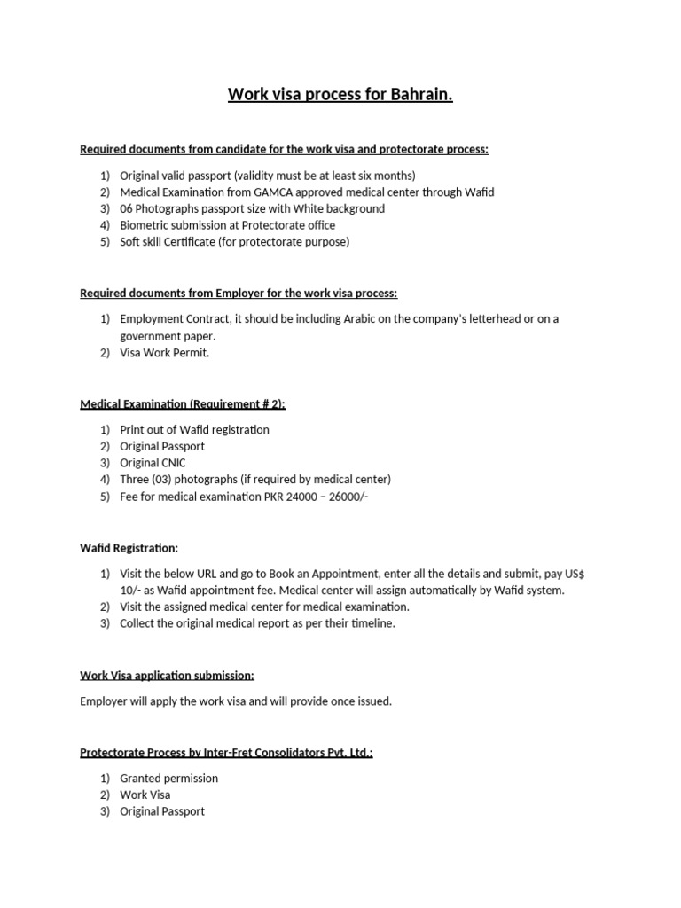 Work Visa Process For Bahrain | PDF | Travel Visa | Passport