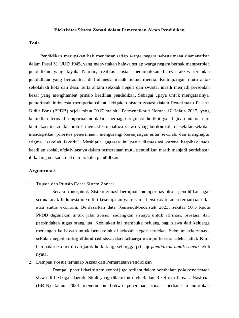 Efektivitas Sistem Zonasi Dalam Pemerataan Akses Pendidikan - Exposisi ...