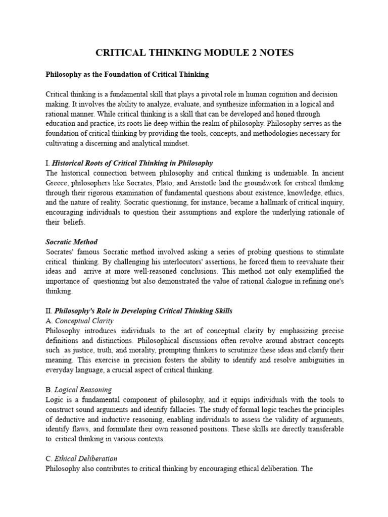 Critical Thinking Module 2 Notes | PDF | Critical Thinking | Epistemology
