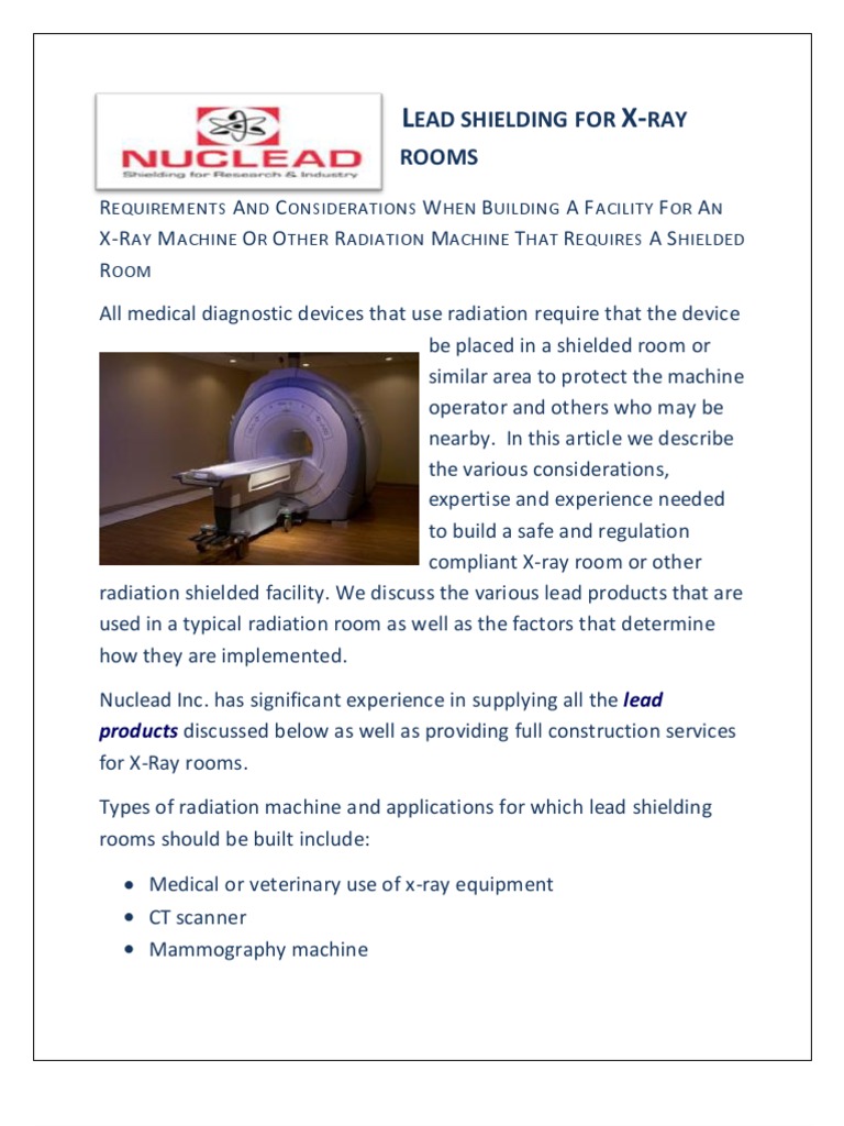 Lead Shielding Requirements When Building XRay Room PDF Radiation