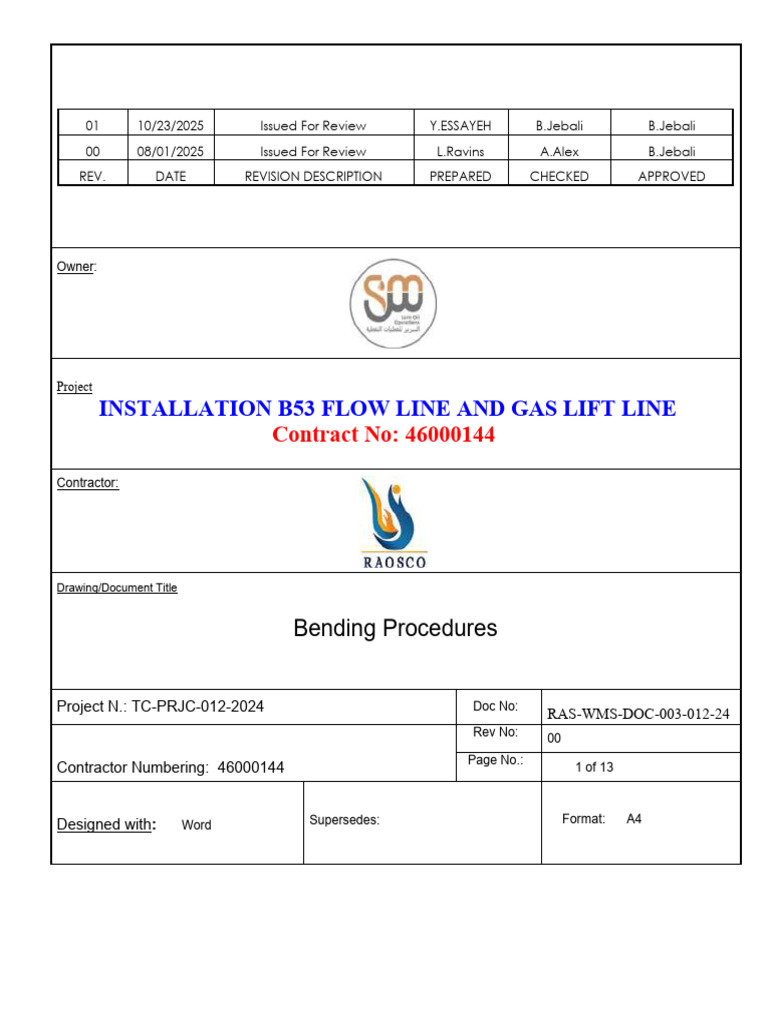 RAS WMS DOC 003 012 24 Bending Procedures REV 01 | PDF | Pipe (Fluid ...
