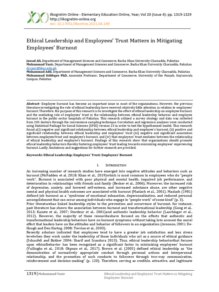 Ethical Leadership and Employees' Trust Matters | PDF | Leadership ...