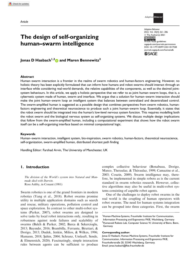 The Design of Self-Organizing Human-Swarm Intelligence | PDF | Control ...