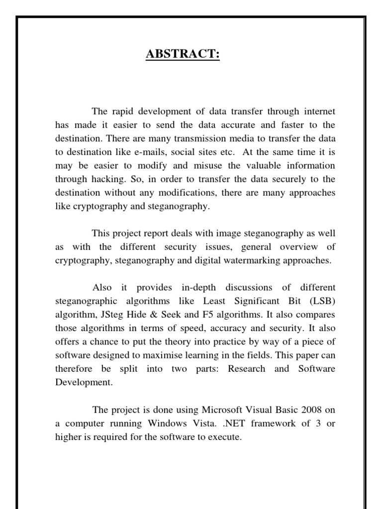 Steganography Project Report For Major Project in B Tech | PDF 
