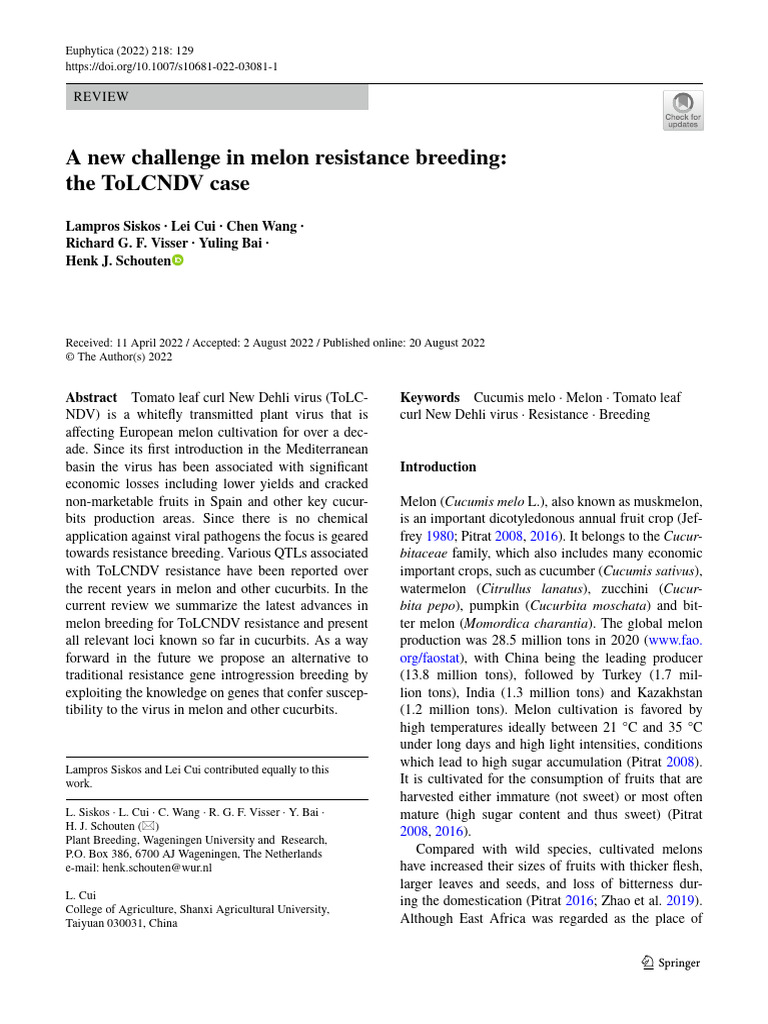 A New Challenge in Melon Resistance Breeding | PDF | Rna Interference ...