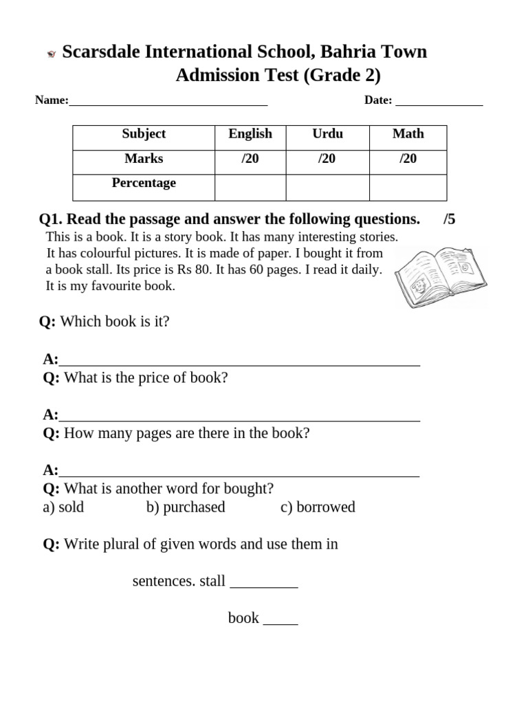 Admission Test Class 2 Final | PDF | Linguistics
