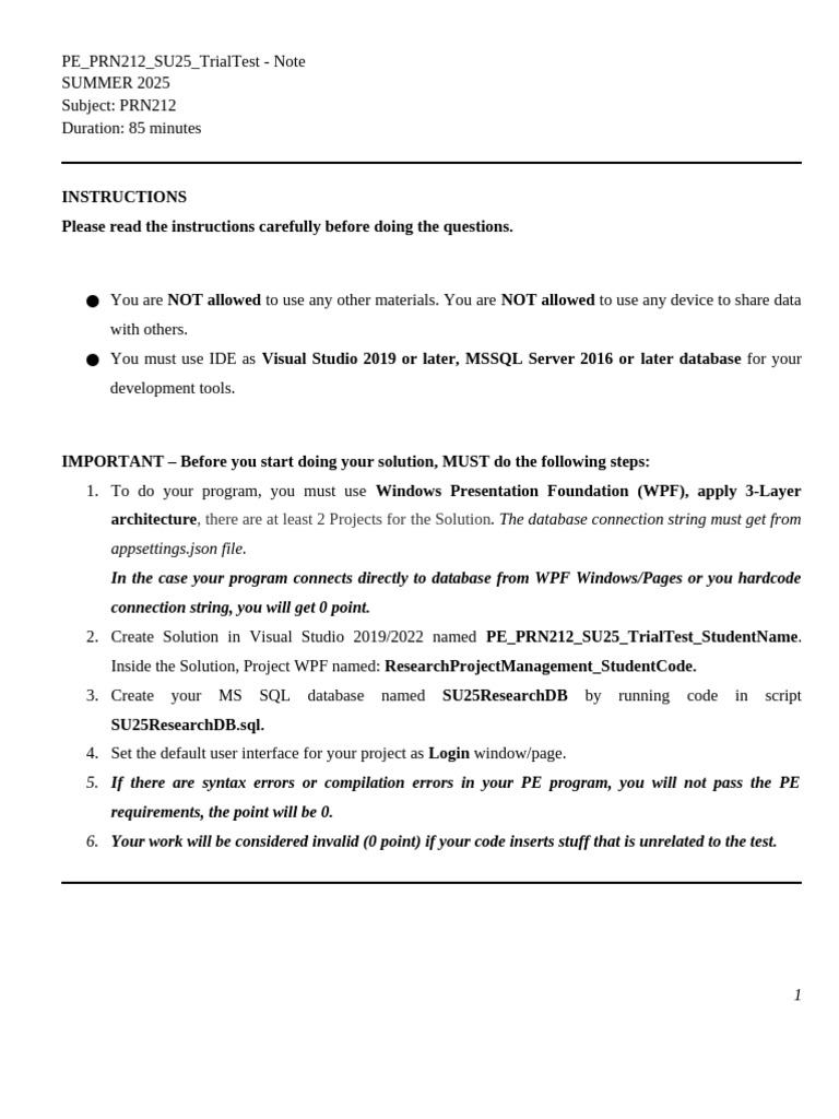 PE PRN212 SU25 TrialTest Note | PDF | Entity Framework | Microsoft Sql ...