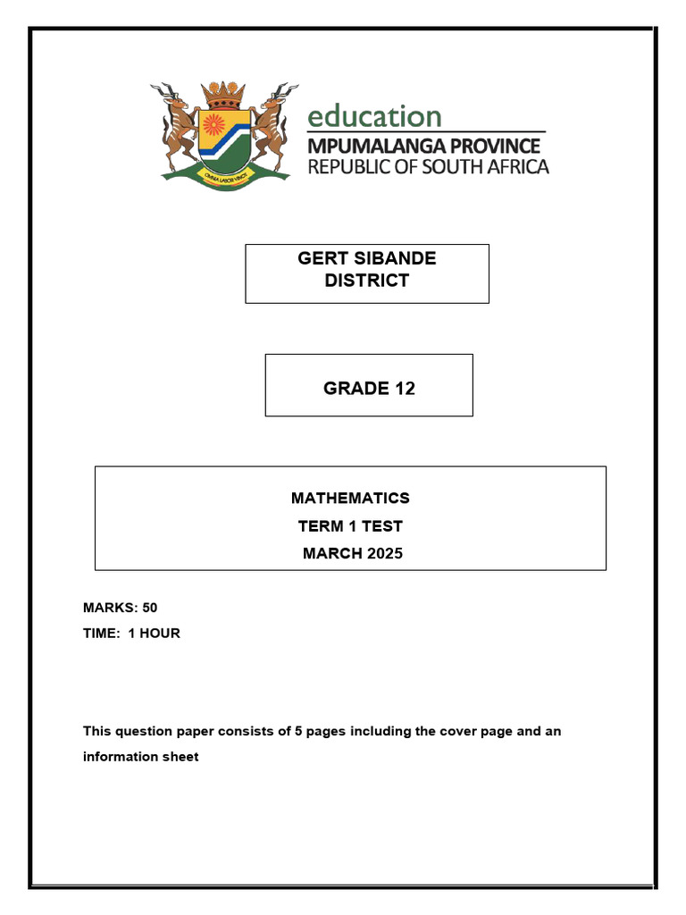 GS Mathematics Gr12 March Test 2025 | PDF | Logarithm | Quadratic Equation
