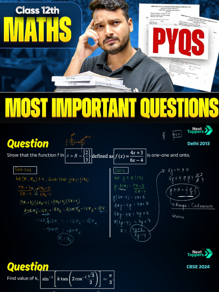 Class 12th Maths Previous Year Questions PYQs Most Important Questions ...