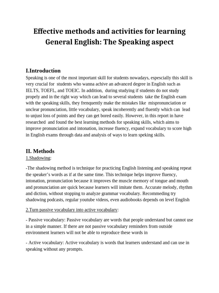 Effective Methods and Activities For Learning General English | PDF ...