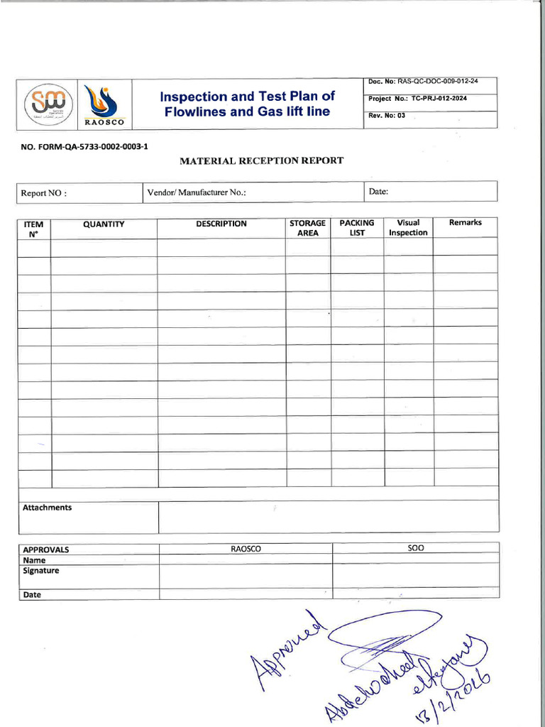 Approved Material Reception Report | PDF