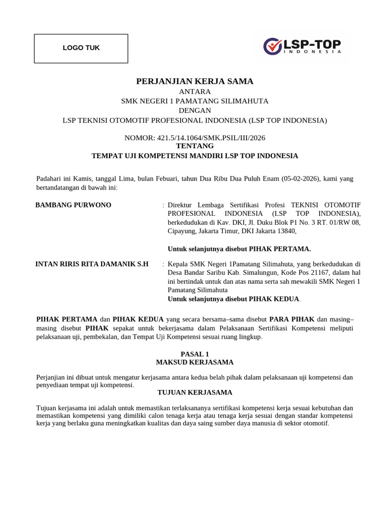 Master Draft MoU LSP | PDF