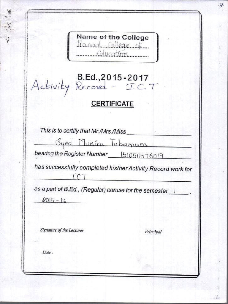 1st-Activity Record-ICT | PDF