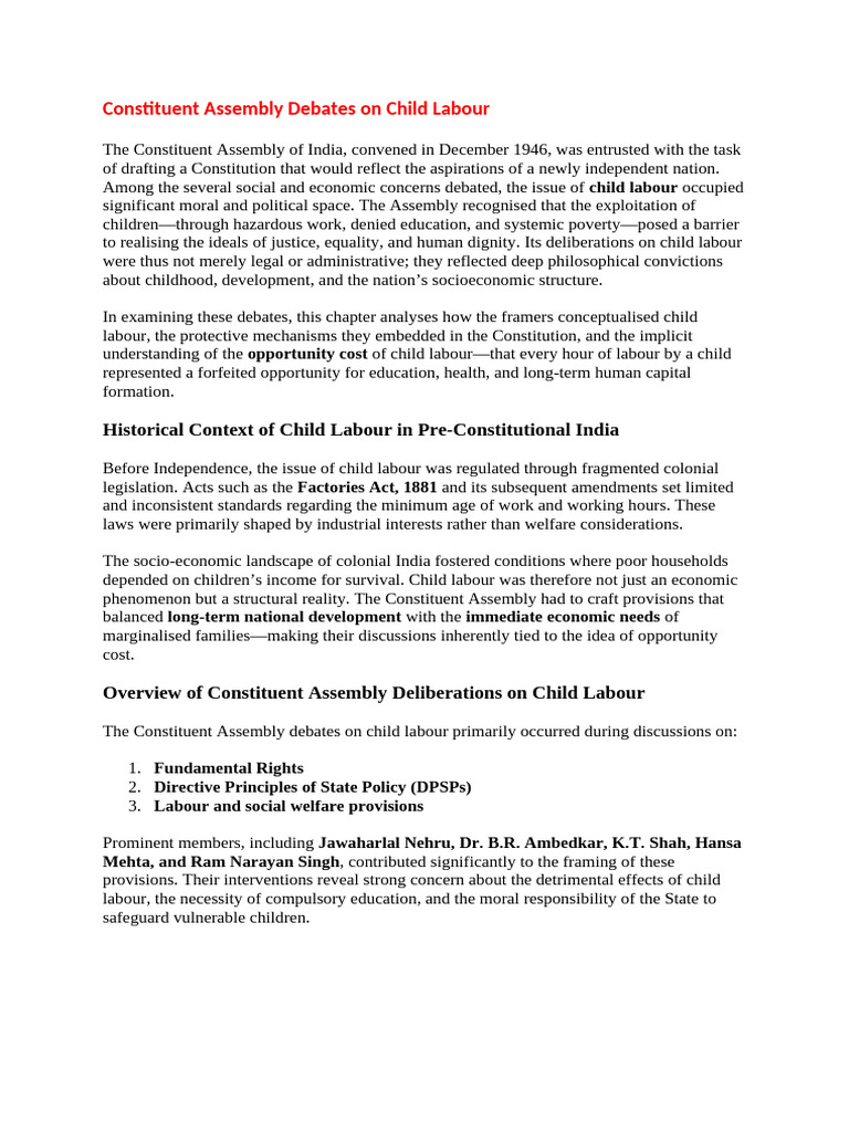 Constituent Assembly Debates on Child Labour | PDF | Child Labour ...