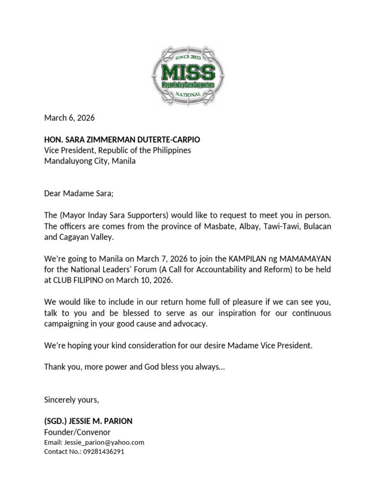 Letter Request To VP SARA | PDF
