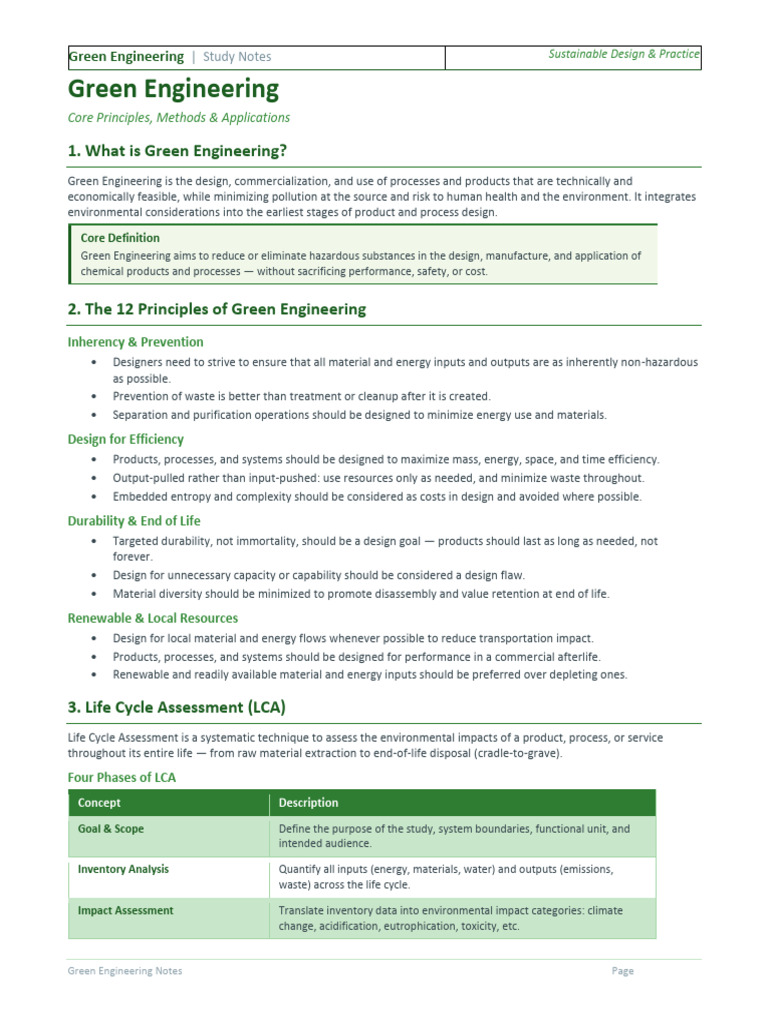 Green Engineering Notes | PDF | Life Cycle Assessment | Renewable Energy