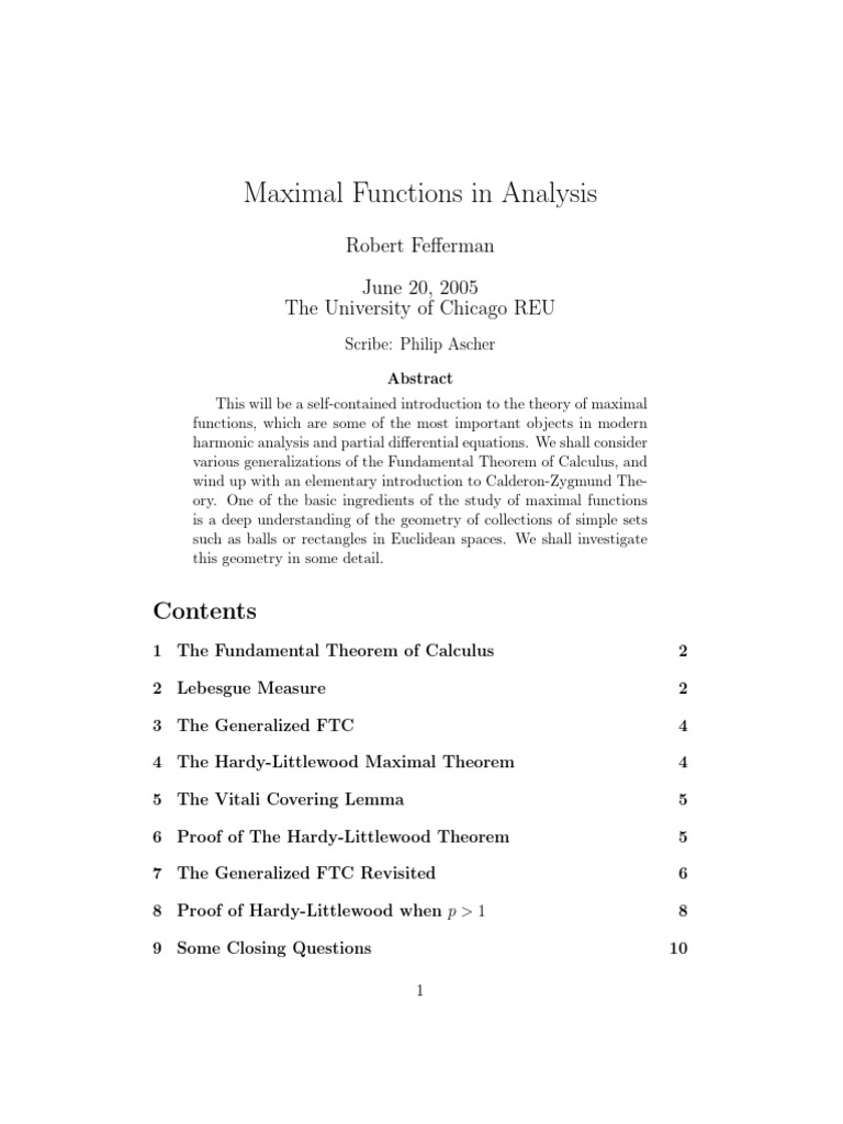 Fefferman - Maximal Functions in Analysis | PDF | Mathematical Analysis ...