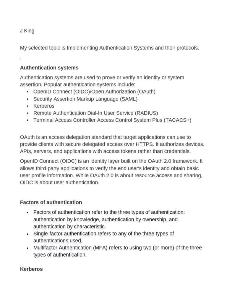 Implementing Authentication Systems and Their Protocols. | PDF | Radius ...