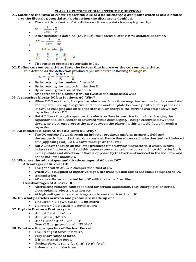 Xii Phy Public Qns Interior 2 Marks 20-25 PDF | PDF | Inductor | Atoms