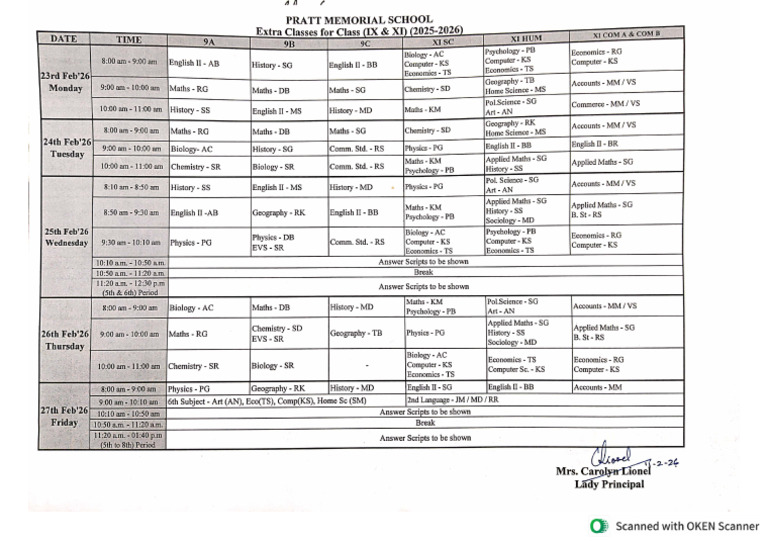 Revised Extra Class Time Table | PDF