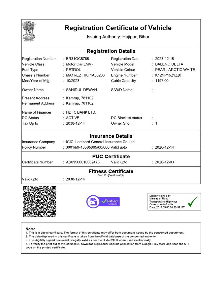 Vehicle - Registration - Certificate (4) (1) - 1 | PDF | Vehicles ...