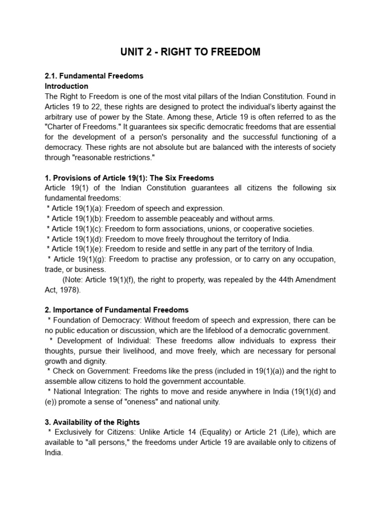 Constitutional Law Ii - Unit 2 - Right To Freedom | PDF | Freedom Of ...