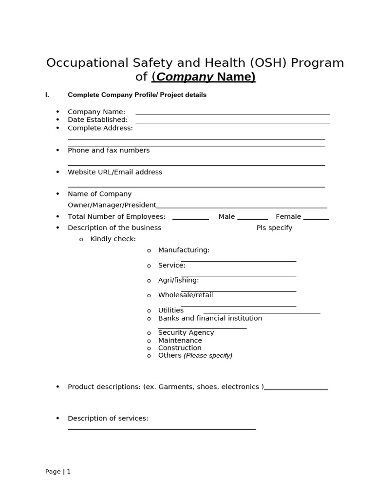 Osh Program Form 2026 | PDF | Business | Technology & Engineering