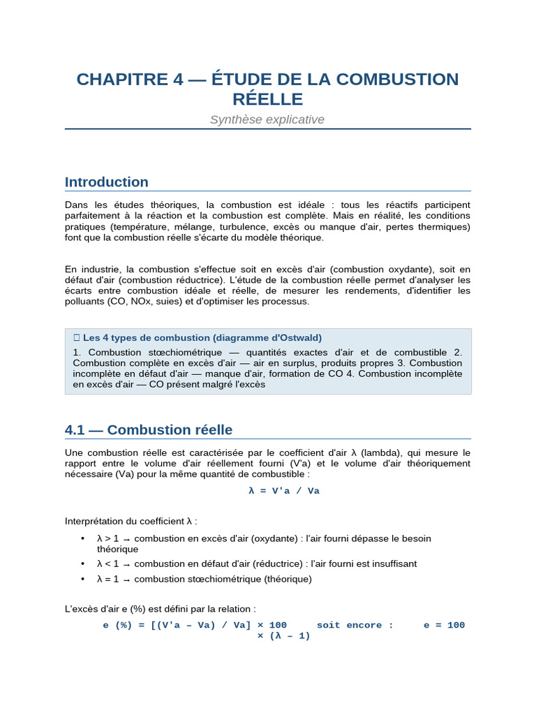 Synthese ch4 Combustion Reelle | PDF | La combustion | Monoxyde de carbone