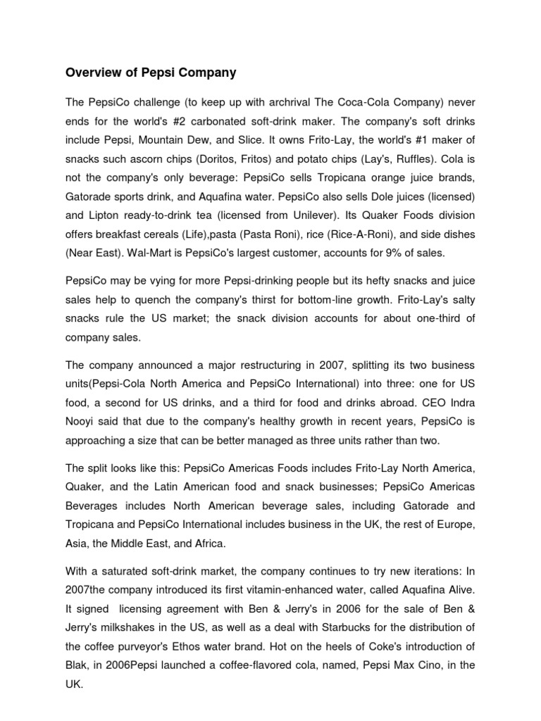 PepsiCo: Brands and Market Strategy | PDF | Pepsi Co | Drink