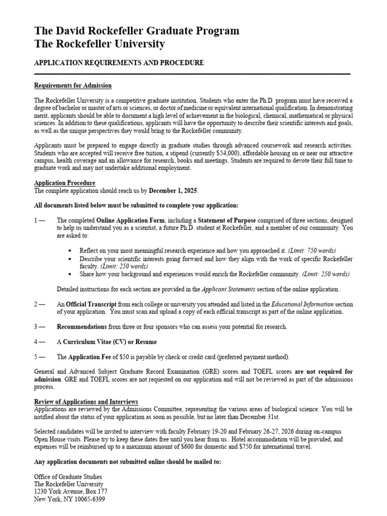 The David Rockefeller Graduate Program | PDF | Postgraduate Education ...