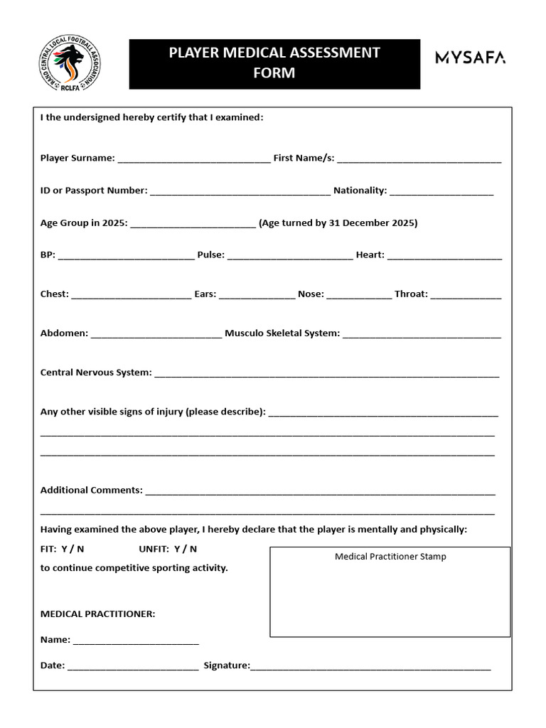 RCLFA Player Medical Document | PDF