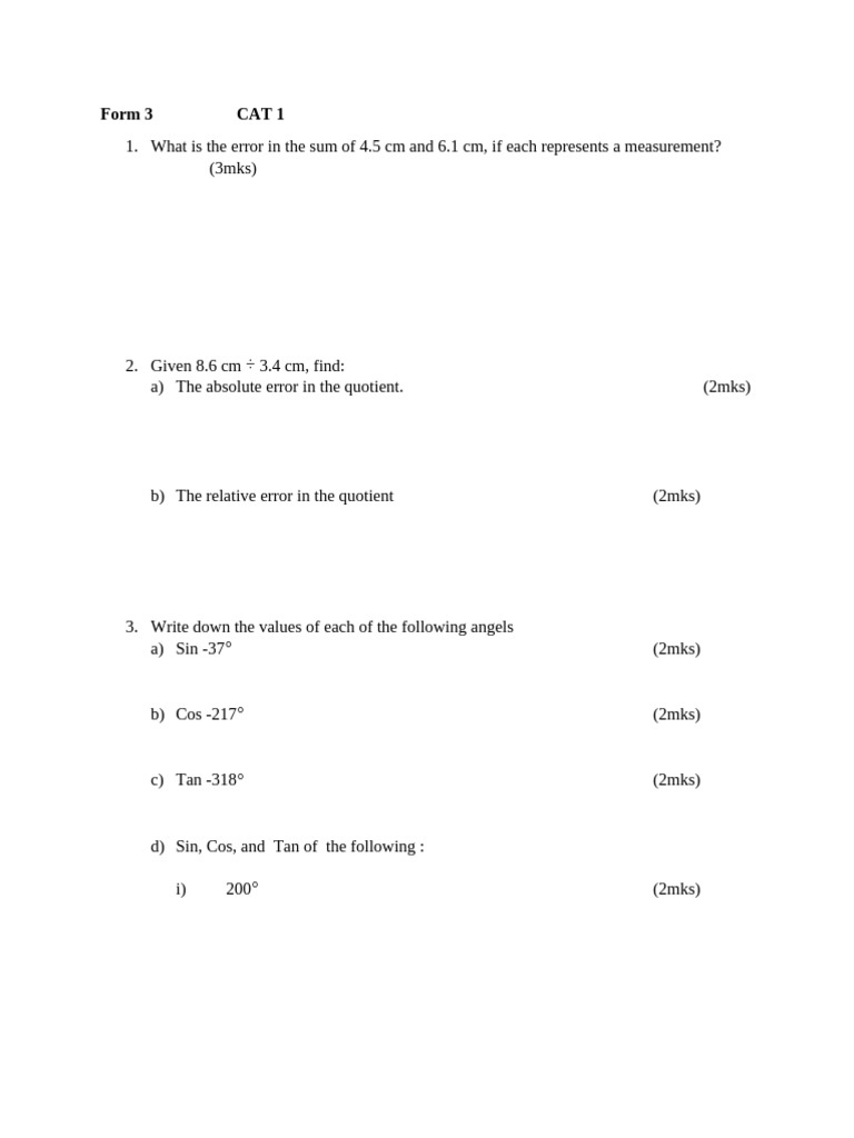 CAT 1 Form 3 | PDF