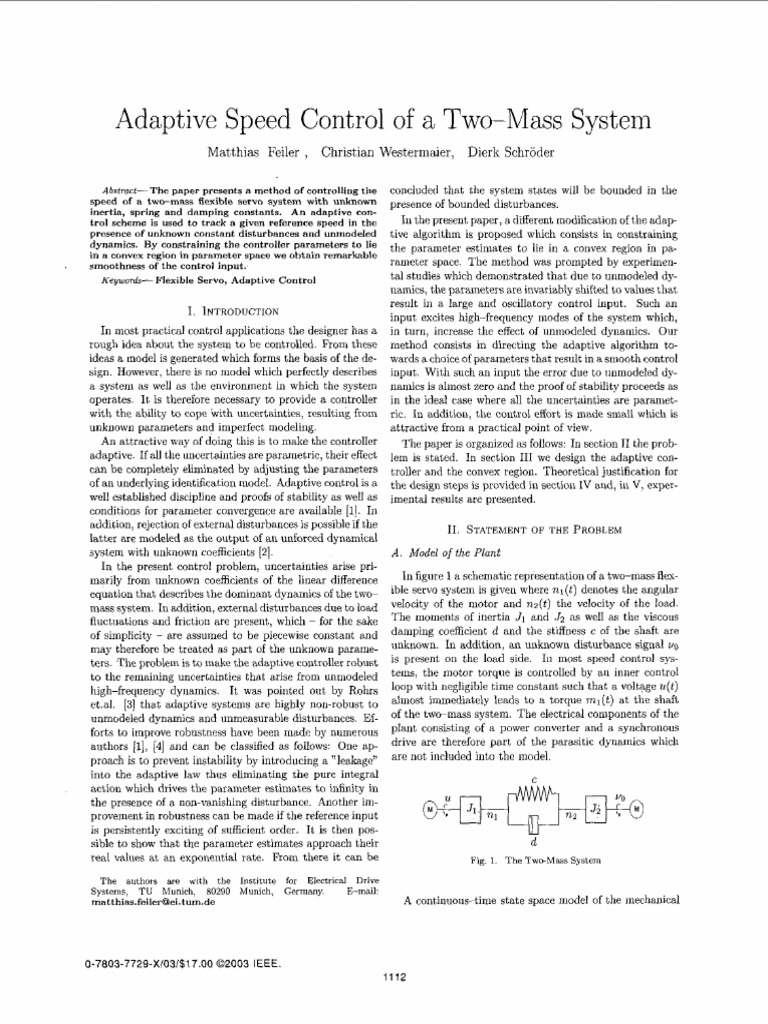 Adaptive Speed Control of A Twomass System | PDF | Control Theory ...