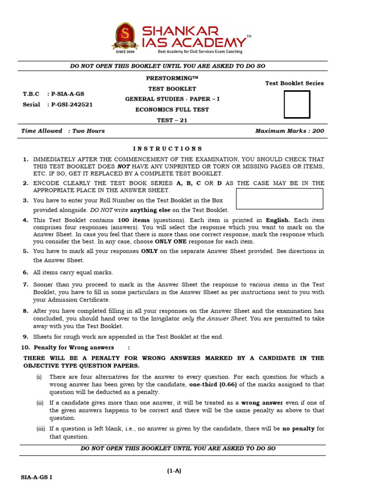 SHANKAR IAS Prelims 2025 Test 21 Question | PDF | Reserve Bank Of India ...