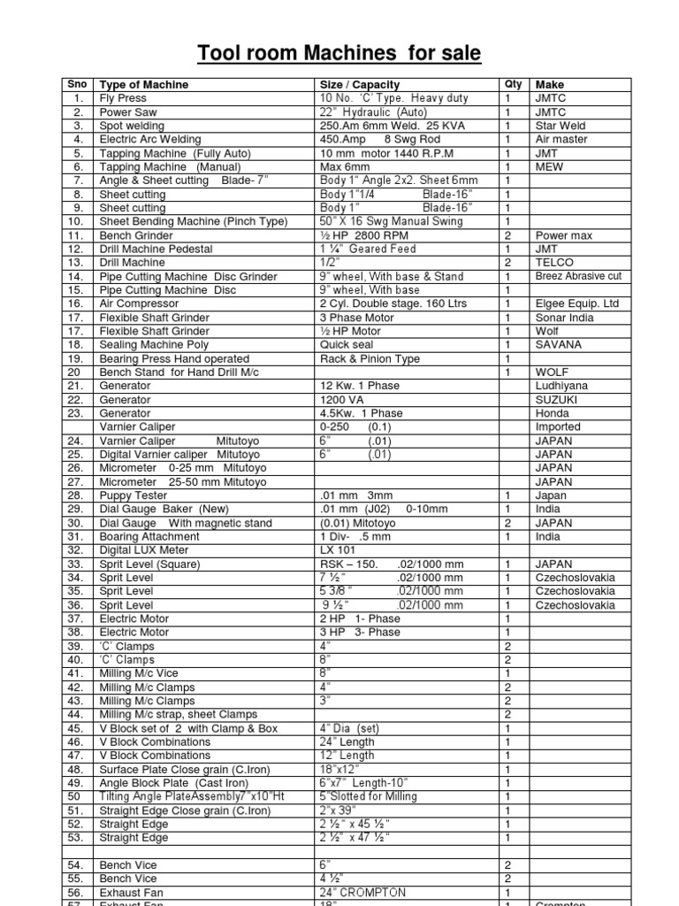 Tool Room Machines for Sale | PDF | Home & Garden | Computers