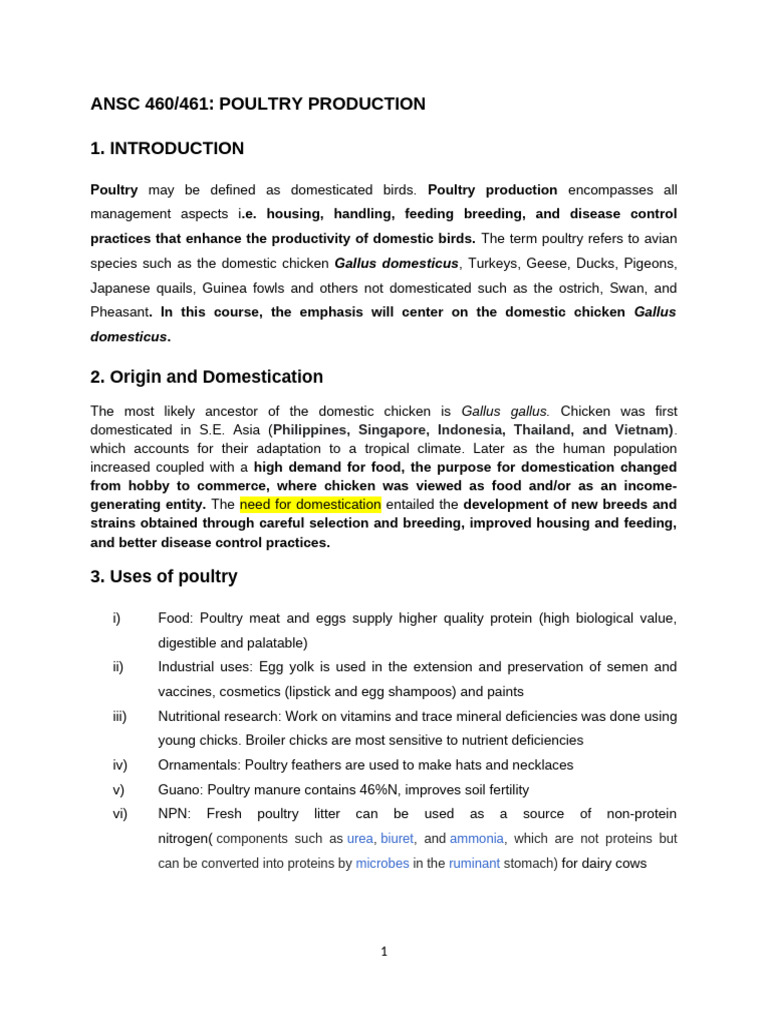 Ansc 460 Poultry Production Notes | PDF | Poultry | Poultry Farming