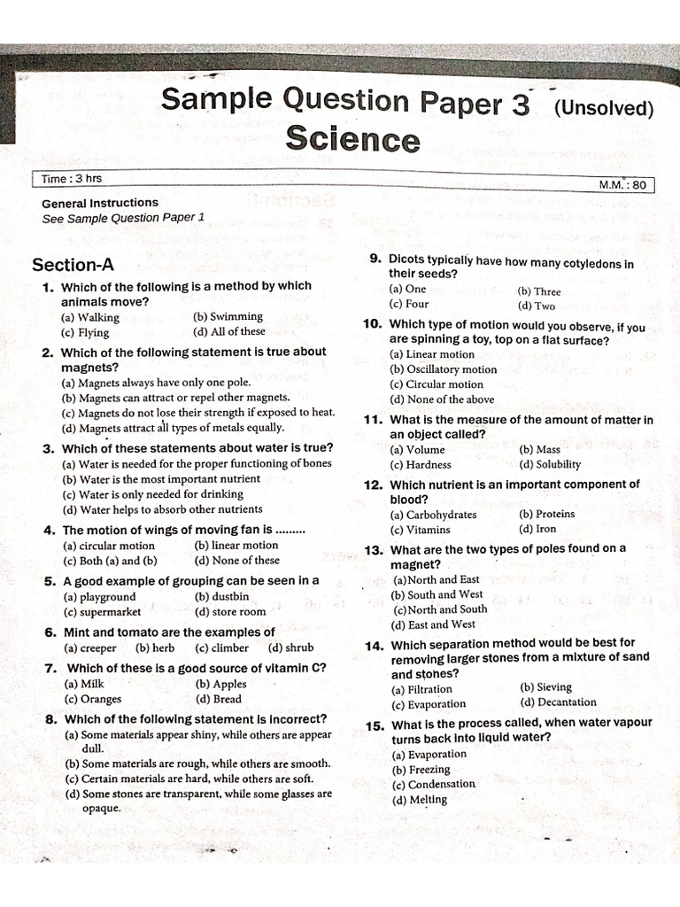 Science Sample Question Set - 03 | PDF