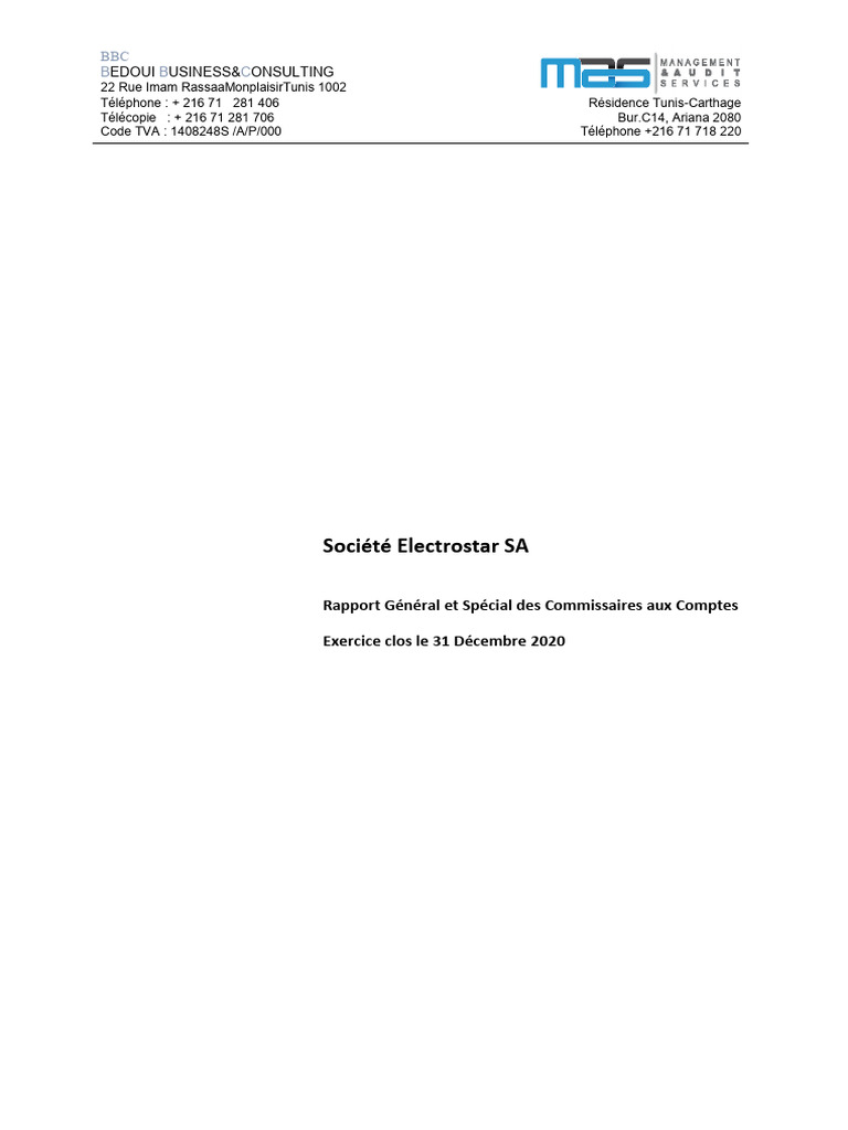 LSTR Etats Financiers Annuels 31-12-2020 | PDF | Banques | Audit