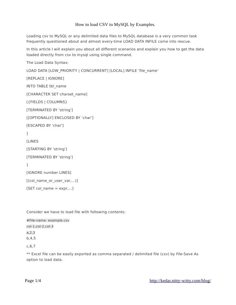 load data  csv to mysql  pdf  Comma Separated Values 