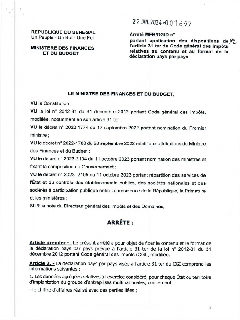 Arrêté Portant Application Des Dispositions de L'article 31 Ter Du CGI ...