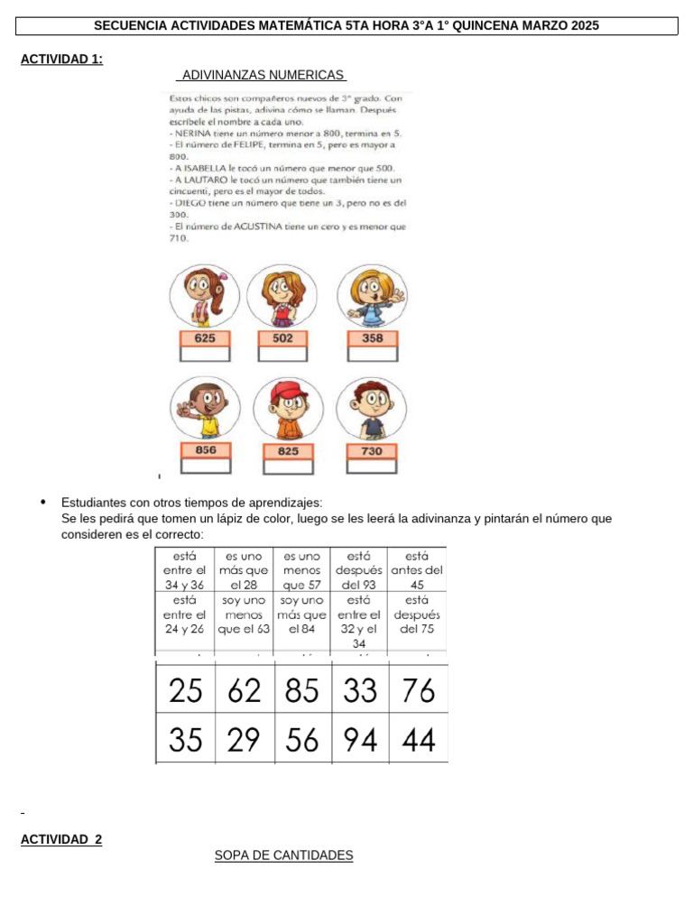 Sec Mate 5ta. Hora 1ra Quincena Marzo 2026 3ro. A | PDF