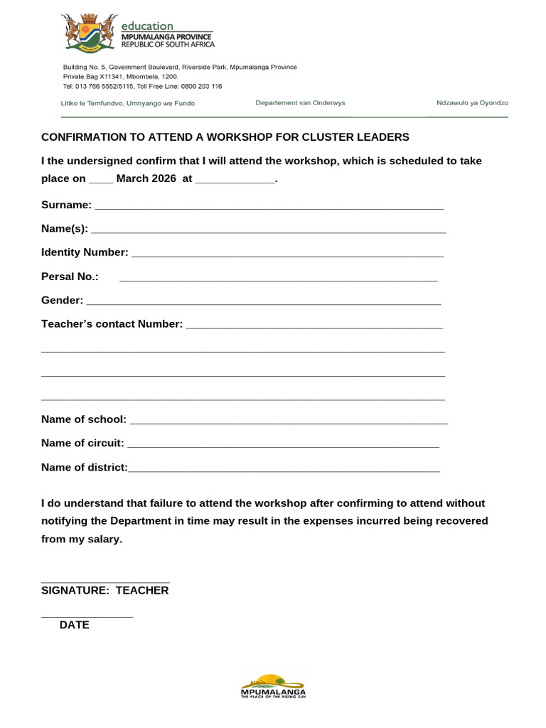 Confirmation For Grade 9 Teacher Workshop | PDF