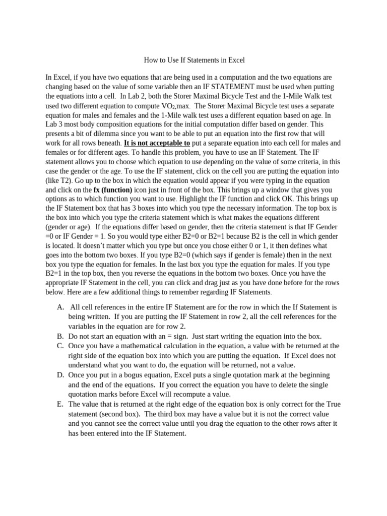 How To Use If Statements in Excel April 2018 | PDF | Equations ...