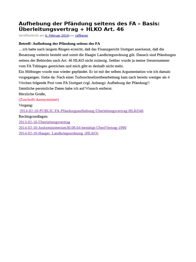Aufhebung Der Pfc3a4ndung Seitens Des Fa E28093 Basis ...