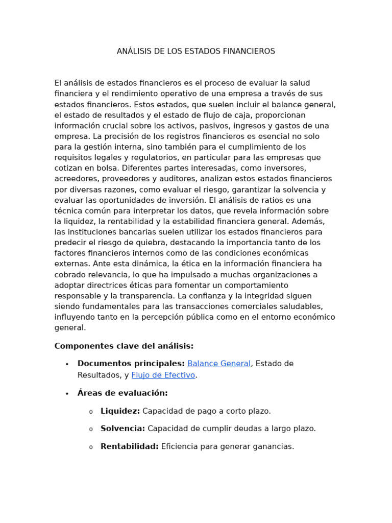 Análisis de Los Estados Financieros | PDF | Estado financiero | Business