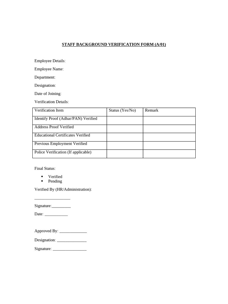 Staff Background Verification Form | PDF